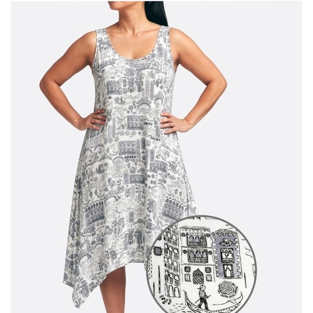 Cynthia Rowley Woman Venice Italy Print Handkerchief Hem Dress 3X Plus Size EUC